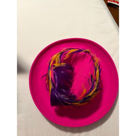 Mr. John Classic Vintage Hot Pink 100% Wool Felt Feather Trim Wide Brim Hat NWT - Picture 3 of 8